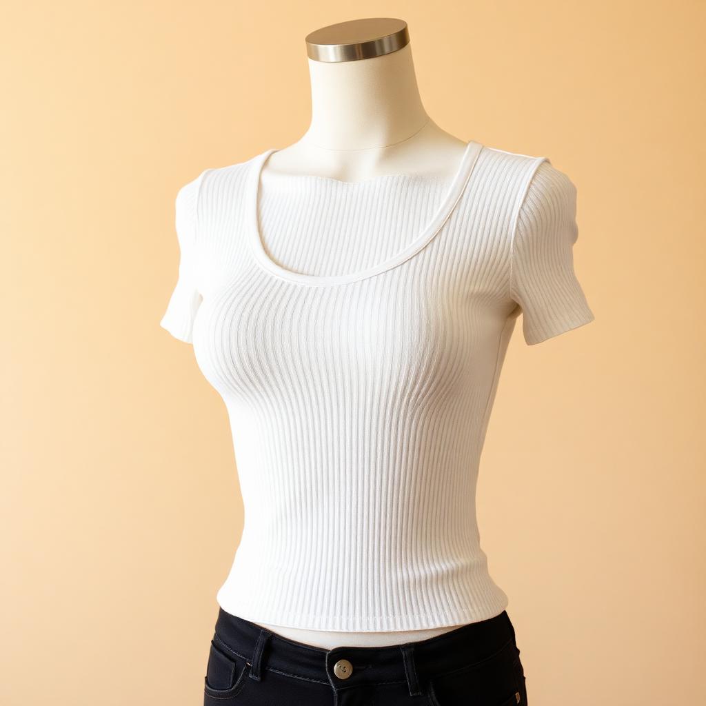 Women White Ribbed Top